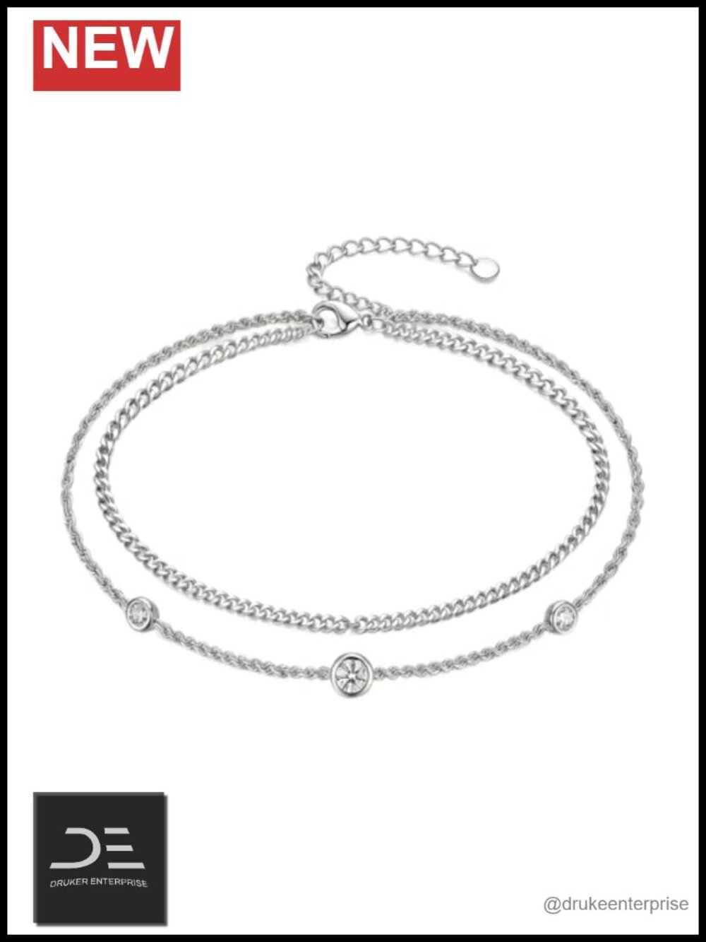 Layered Diamond Anklet for Women 925 Sterling Silver Adjustable Ankle Bracelet